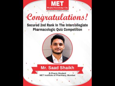 Mr. Saad Shaikh Secures 2nd Rank in Pharmacologic Quiz Competition