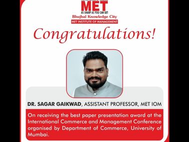 MET Academician Awarded for Best Paper Presentation
